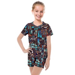 Mosaic Abstract Kids  Mesh Tee And Shorts Set