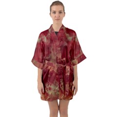 Marble Red Yellow Background Quarter Sleeve Kimono Robe by HermanTelo