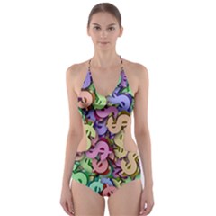 Money Currency Rainbow Cut-out One Piece Swimsuit