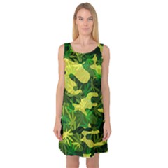 Marijuana Camouflage Cannabis Drug Sleeveless Satin Nightdress