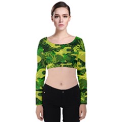 Marijuana Camouflage Cannabis Drug Velvet Long Sleeve Crop Top by HermanTelo