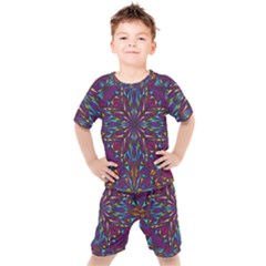 Kaleidoscope Triangle Curved Kids  Tee And Shorts Set by HermanTelo