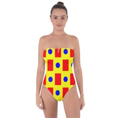 Pattern Circle Plaid Tie Back One Piece Swimsuit