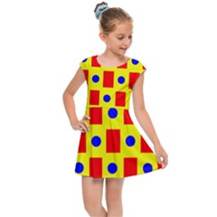 Pattern Circle Plaid Kids  Cap Sleeve Dress