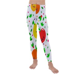 Pattern Fruits Orange Green Kids  Lightweight Velour Leggings by HermanTelo