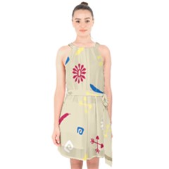 Pattern Culture Tribe American Halter Collar Waist Tie Chiffon Dress