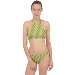 Pattern Halloween Pumpkin Color Green Racer Front Bikini Set by HermanTelo