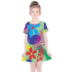 Pattern Leaf Polka Floral Kids  Simple Cotton Dress by HermanTelo