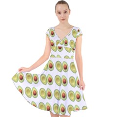 Pattern Avocado Green Fruit Cap Sleeve Front Wrap Midi Dress