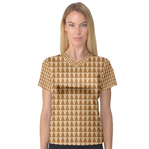 Pattern Gingerbread Brown Tree V-neck Sport Mesh Tee by HermanTelo