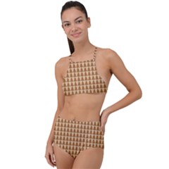 Pattern Gingerbread Brown Tree High Waist Tankini Set by HermanTelo