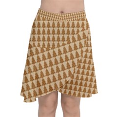 Pattern Gingerbread Brown Tree Chiffon Wrap Front Skirt by HermanTelo