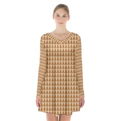 Pattern Gingerbread Brown Tree Long Sleeve Velvet V-neck Dress