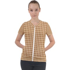 Pattern Gingerbread Brown Tree Short Sleeve Zip Up Jacket by HermanTelo