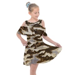 Mountains Ocean Clouds Kids  Shoulder Cutout Chiffon Dress