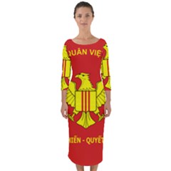 Flag of Army of Republic of Vietnam Quarter Sleeve Midi Bodycon Dress