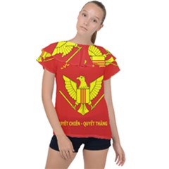 Flag of Army of Republic of Vietnam Ruffle Collar Chiffon Blouse