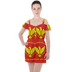 Flag of Army of Republic of Vietnam Ruffle Cut Out Chiffon Playsuit
