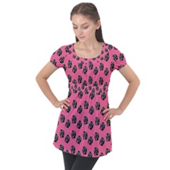 Girl Face Pink Puff Sleeve Tunic Top