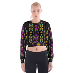 Roses As Lotus Flowers Decorative Cropped Sweatshirt by pepitasart