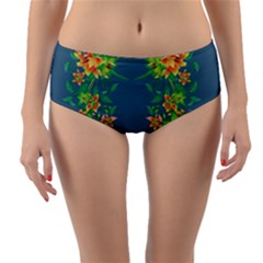 Many Garlands - Floral Design Reversible Mid-waist Bikini Bottoms by WensdaiAmbrose