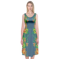 Many Garlands - Floral Design Midi Sleeveless Dress by WensdaiAmbrose