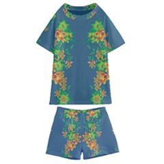 Many Garlands - Floral Design Kids  Swim Tee And Shorts Set by WensdaiAmbrose