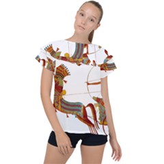 Egypt Egyptian Pharaonic Horses Ruffle Collar Chiffon Blouse