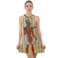 Egyptian Design Man Royal Halter Tie Back Chiffon Dress by Sapixe