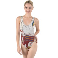 Egyptian Tutunkhamun Pharaoh Design High Leg Strappy Swimsuit