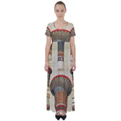 Egyptian Architecture Column High Waist Short Sleeve Maxi Dress