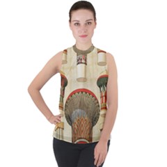 Egyptian Architecture Column Mock Neck Chiffon Sleeveless Top