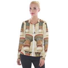 Egyptian Architecture Column Velour Zip Up Jacket