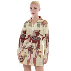 Egyptian Design Man Woman Priest Women s Long Sleeve Casual Dress