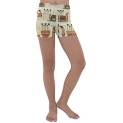 Egyptian Paper Papyrus Hieroglyphs Kids  Lightweight Velour Yoga Shorts by Sapixe