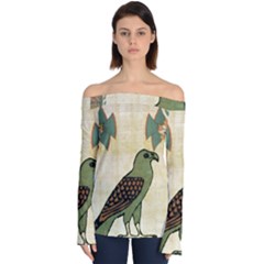 Egyptian Paper Papyrus Bird Off Shoulder Long Sleeve Top