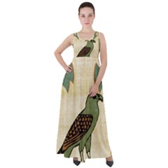 Egyptian Paper Papyrus Bird Empire Waist Velour Maxi Dress