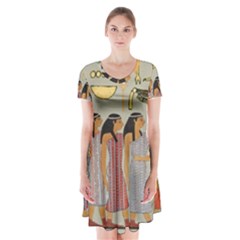 Egyptian Paper Women Child Owl Short Sleeve V-neck Flare Dress by Sapixe