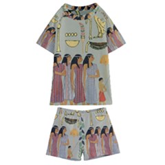 Egyptian Paper Women Child Owl Kids  Swim Tee And Shorts Set by Sapixe