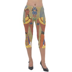 Egyptian Tutunkhamun Pharaoh Design Lightweight Velour Capri Leggings  by Sapixe