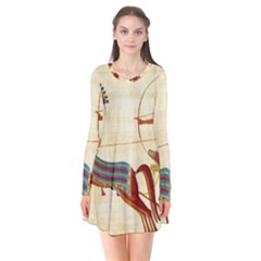 Egyptian Tutunkhamun Pharaoh Design Long Sleeve V-neck Flare Dress