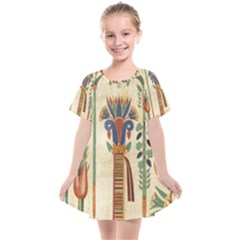 Egyptian Paper Papyrus Hieroglyphs Kids  Smock Dress by Sapixe