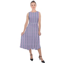 Pattern Star Flower Backround Midi Tie-back Chiffon Dress by HermanTelo