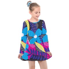 Pattern Leaf Polka Leaves Kids  Long Sleeve Dress by HermanTelo