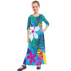 Pattern Leaf Polka Flower Kids  Quarter Sleeve Maxi Dress by HermanTelo