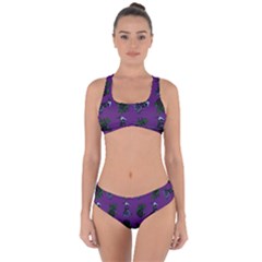 Gothic Girl Rose Purple Pattern Criss Cross Bikini Set