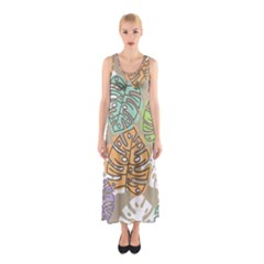 Pattern Leaves Banana Rainbow Sleeveless Maxi Dress by HermanTelo