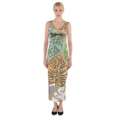 Pattern Leaves Banana Rainbow Fitted Maxi Dress by HermanTelo