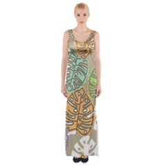 Pattern Leaves Banana Rainbow Maxi Thigh Split Dress by HermanTelo