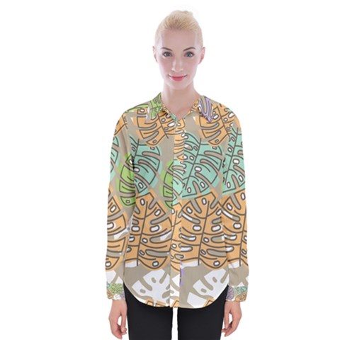 Pattern Leaves Banana Rainbow Womens Long Sleeve Shirt by HermanTelo